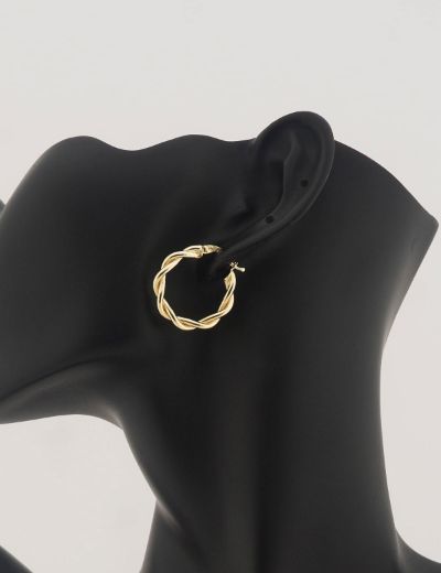 Parlak Çift Burgu 14 Ayar Altın Halka Küpe-Büyük Boy resmi