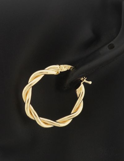 Parlak Çift Burgu 14 Ayar Altın Halka Küpe-Büyük Boy resmi