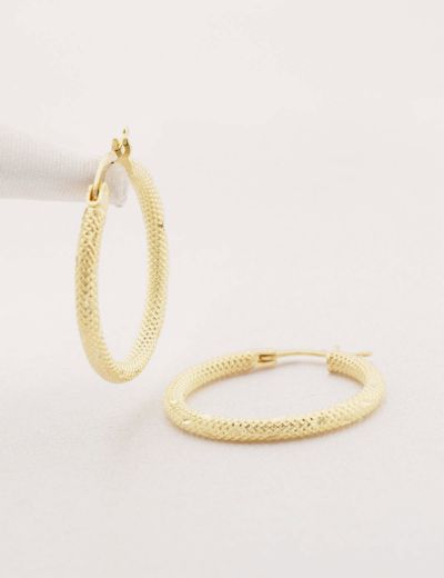 Dokulu 14 Ayar Altın Halka Küpe-Büyük Boy resmi