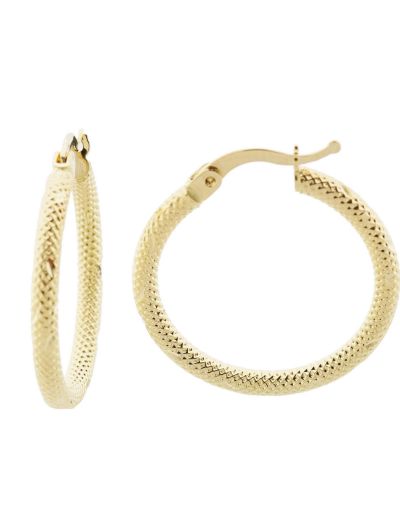 Dokulu 14 Ayar Altın Halka Küpe-Büyük Boy resmi