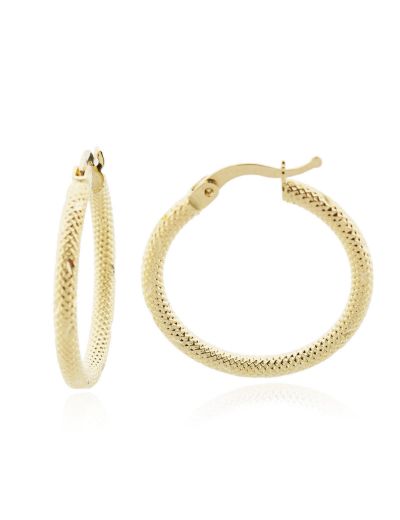 Dokulu 14 Ayar Altın Halka Küpe-Büyük Boy resmi