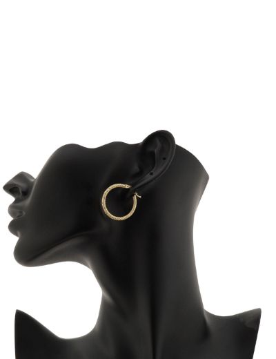 Dokulu 14 Ayar Altın Halka Küpe-Büyük Boy resmi