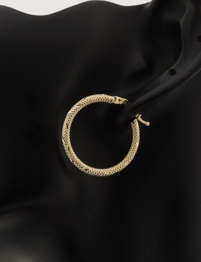 Dokulu 14 Ayar Altın Halka Küpe-Büyük Boy resmi