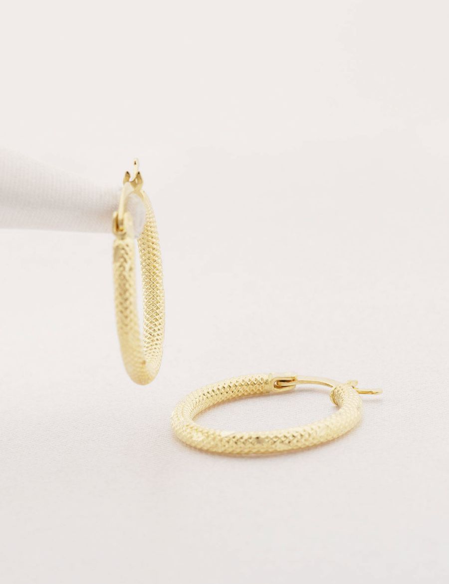 Dokulu 14 Ayar Altın Halka Küpe-Küçük Boy resmi