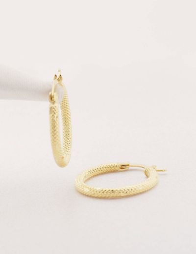 Dokulu 14 Ayar Altın Halka Küpe-Küçük Boy resmi