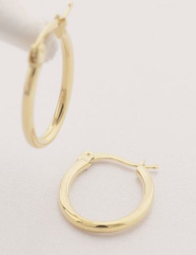 Parlak 14 Ayar Altın Oval Küpe-Küçük Boy resmi