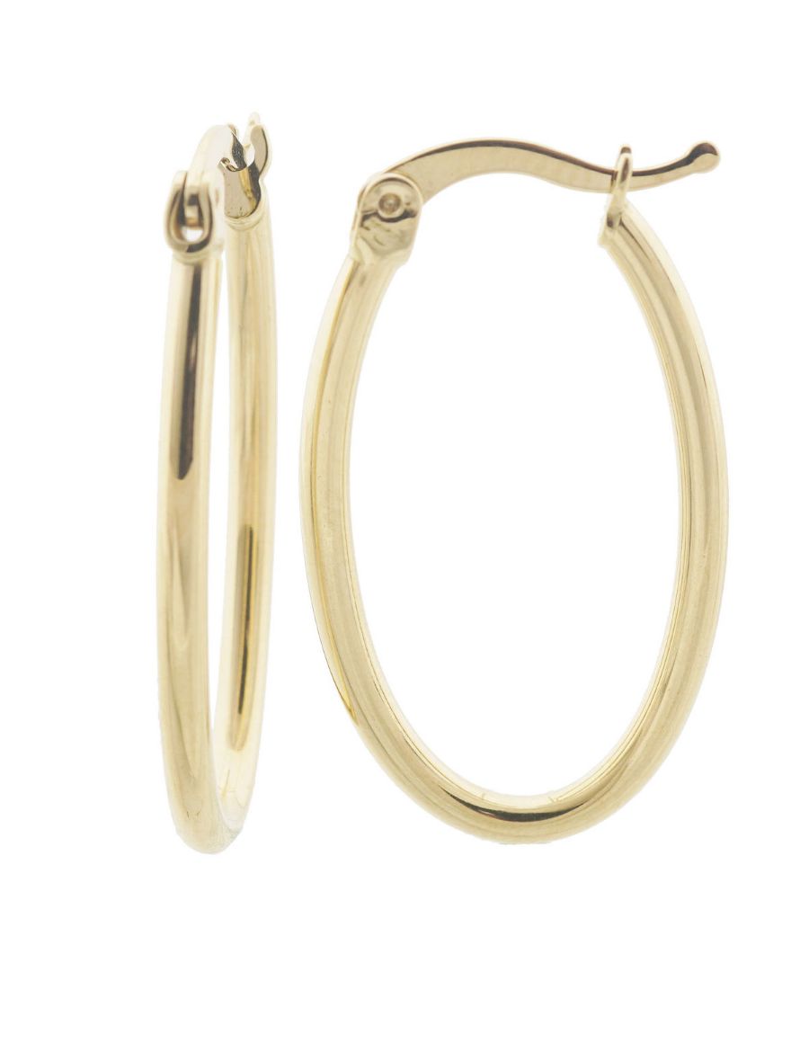 Parlak 14 Ayar Altın Oval Küpe-Büyük Boy resmi