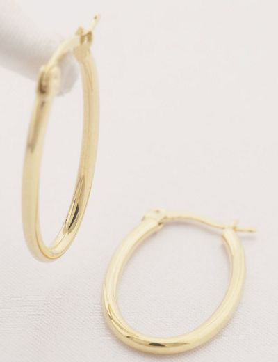 Parlak 14 Ayar Altın Oval Küpe-Büyük Boy resmi