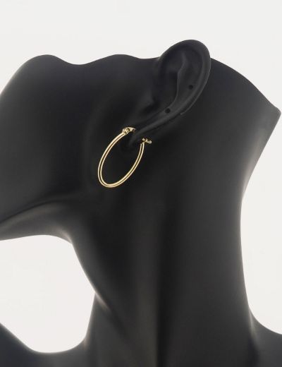 Parlak 14 Ayar Altın Oval Küpe-Büyük Boy resmi