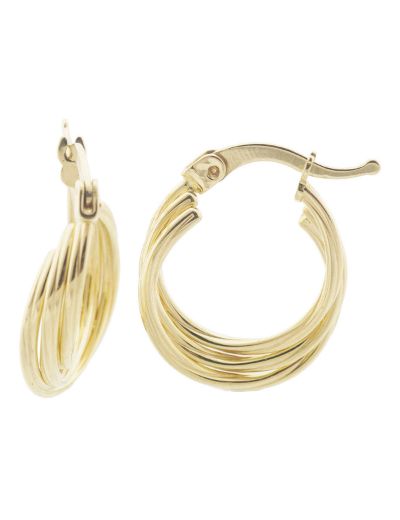 Parlak Üçlü Sarmal 14 Ayar Halka Altın Küpe-Küçük resmi