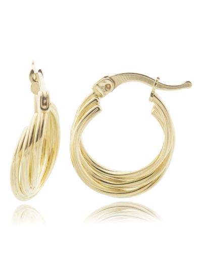 Parlak Üçlü Sarmal 14 Ayar Halka Altın Küpe-Küçük resmi