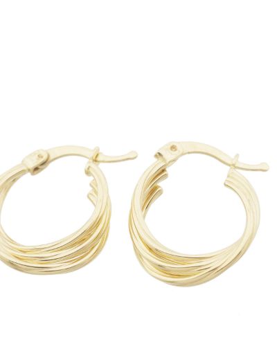 Parlak Üçlü Sarmal 14 Ayar Halka Altın Küpe-Küçük resmi