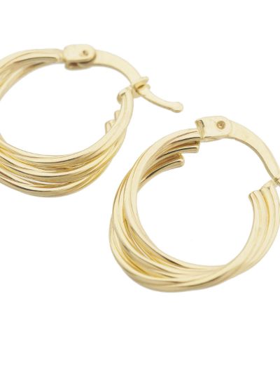 Parlak Üçlü Sarmal 14 Ayar Halka Altın Küpe-Küçük resmi