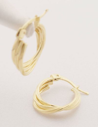 Parlak Üçlü Sarmal 14 Ayar Halka Altın Küpe-Küçük resmi