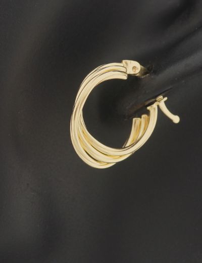 Parlak Üçlü Sarmal 14 Ayar Halka Altın Küpe-Küçük resmi