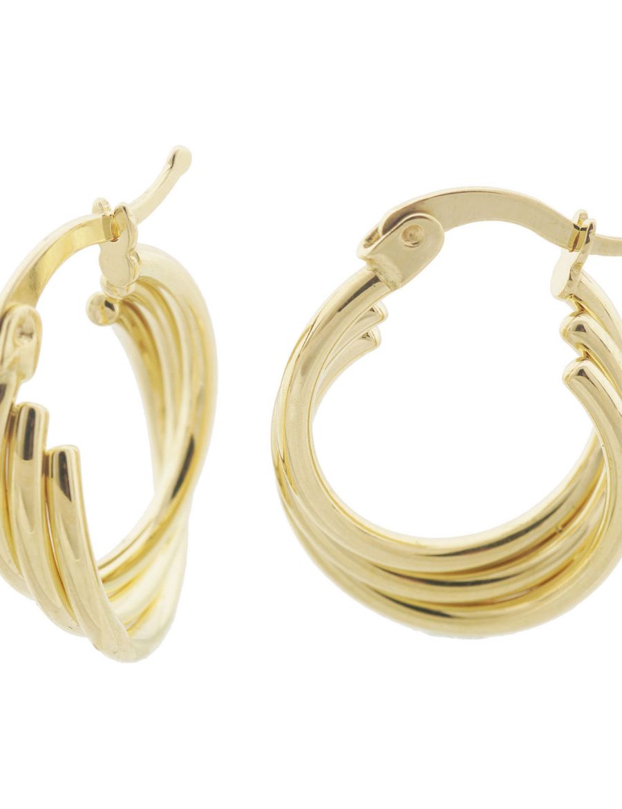 Parlak Üçlü Sarmal 14 Ayar Halka Altın Küpe-Büyük Boy resmi