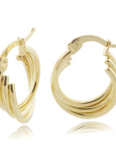 Parlak Üçlü Sarmal 14 Ayar Halka Altın Küpe-Büyük Boy resmi