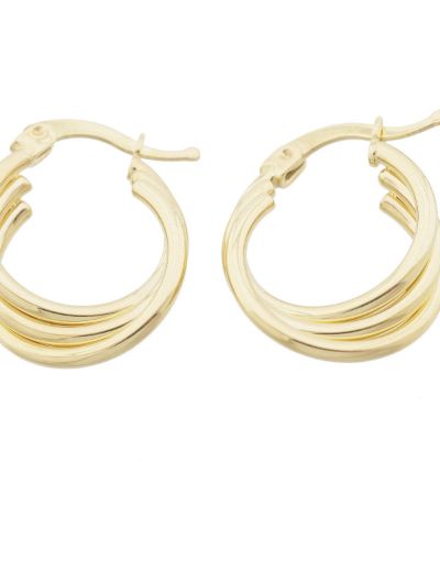 Parlak Üçlü Sarmal 14 Ayar Halka Altın Küpe-Büyük Boy resmi