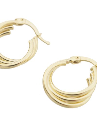 Parlak Üçlü Sarmal 14 Ayar Halka Altın Küpe-Büyük Boy resmi