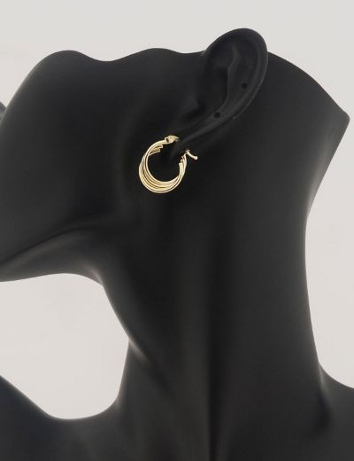 Parlak Üçlü Sarmal 14 Ayar Halka Altın Küpe-Büyük Boy resmi