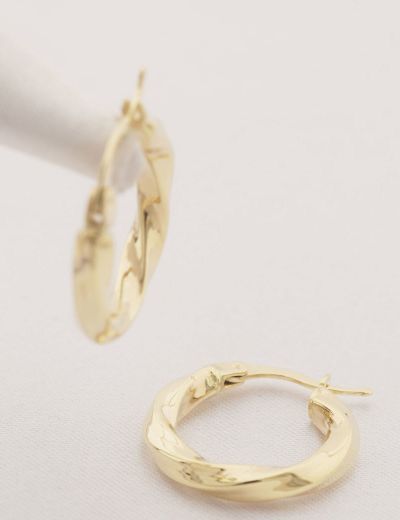 Hafif Burgu Parlak 14 Ayar Altın Halka Küpe-Küçük Boy resmi