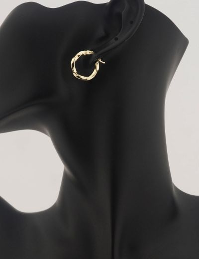 Hafif Burgu Parlak 14 Ayar Altın Halka Küpe-Küçük Boy resmi