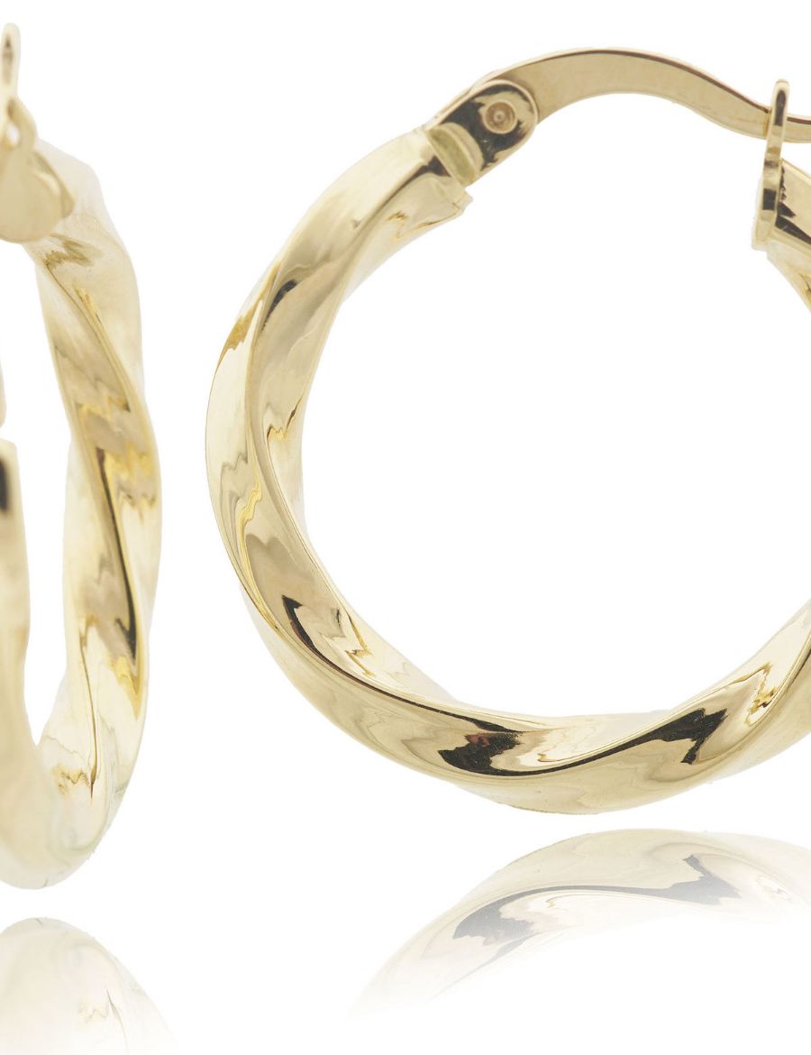 Hafif Burgu Parlak 14 Ayar Altın Halka Küpe-Büyük Boy resmi