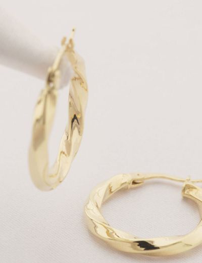 Hafif Burgu Parlak 14 Ayar Altın Halka Küpe-Büyük Boy resmi