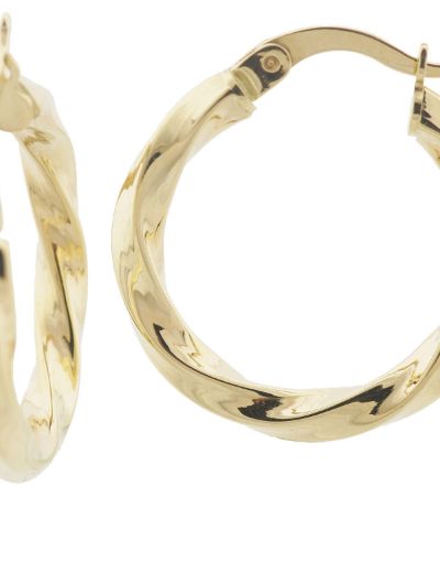 Hafif Burgu Parlak 14 Ayar Altın Halka Küpe-Büyük Boy resmi