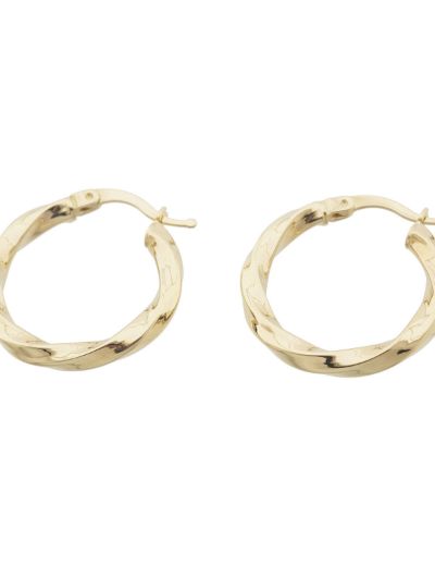 Hafif Burgu Parlak 14 Ayar Altın Halka Küpe-Büyük Boy resmi