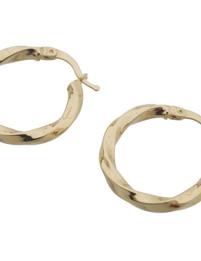 Hafif Burgu Parlak 14 Ayar Altın Halka Küpe-Büyük Boy resmi