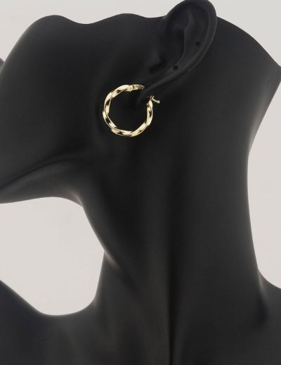 Hafif Burgu Parlak 14 Ayar Altın Halka Küpe-Büyük Boy resmi