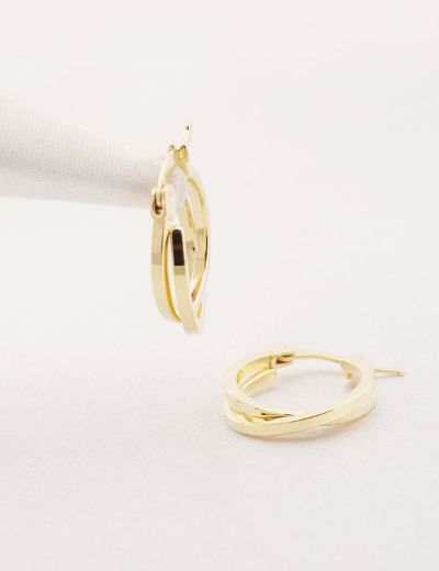 Parlak Çift Sarmal 14 Ayar Halka Altın Küpe-Küçük Boy resmi