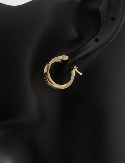 Parlak Çift Sarmal 14 Ayar Halka Altın Küpe-Küçük Boy resmi