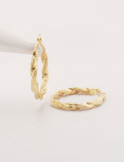 Parlak Burgu 14 Ayar Altın Kalın Halka Küpe-Büyük Boy resmi