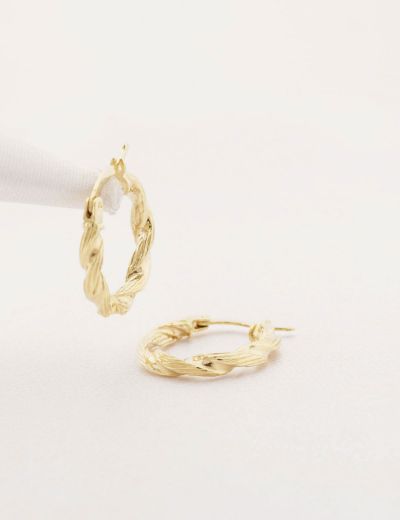 Parlak Burgu 14 Ayar Altın Kalın Halka Küpe-Küçük Boy resmi