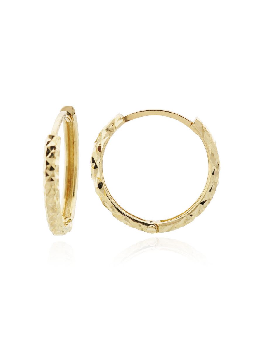 Kalemli Parlak 14 Ayar Halka Altın Küpe-Büyük Boy resmi