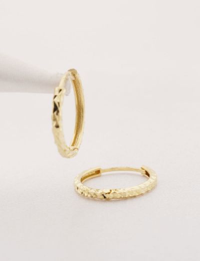 Kalemli Parlak 14 Ayar Halka Altın Küpe-Büyük Boy resmi