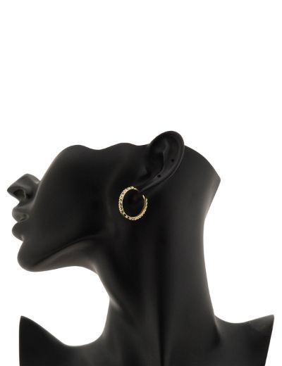 Kalemli Parlak 14 Ayar Halka Altın Küpe-Büyük Boy resmi