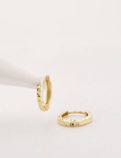 Kalemli Parlak 14 Ayar Halka Altın Küpe-Küçük Boy resmi