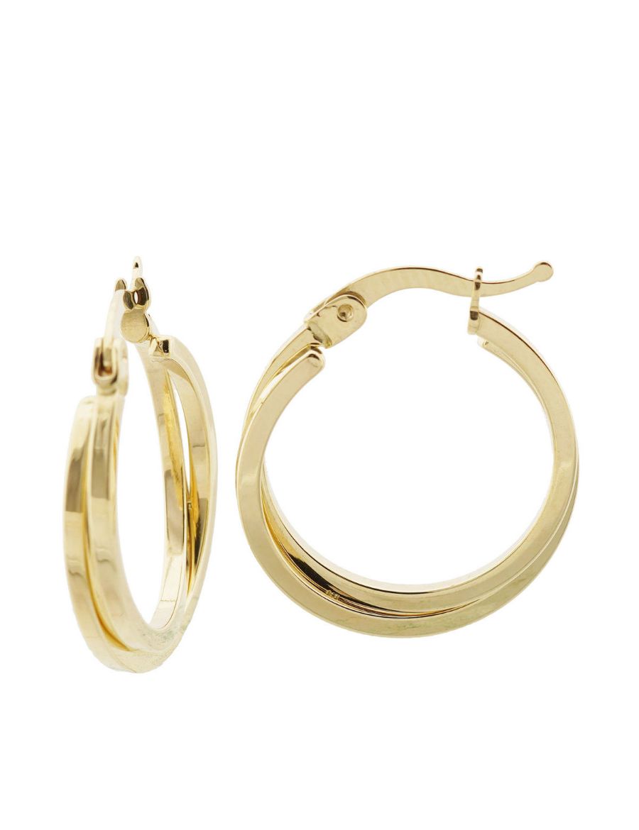 Parlak Çİft Sarmal 14 Ayar Halka Altın Küpe-Büyük Boy resmi