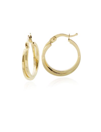 Parlak Çİft Sarmal 14 Ayar Halka Altın Küpe-Büyük Boy resmi