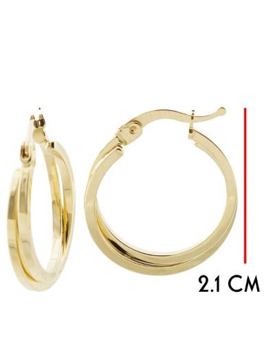 Parlak Çİft Sarmal 14 Ayar Halka Altın Küpe-Büyük Boy resmi