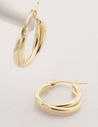 Çift Sarmal Halka 14 Ayar Altın Küpe resmi