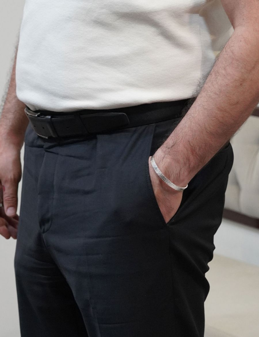 Dövme Dokulu Kelepçe Erkek Gümüş Bileklik - (6mm) resmi