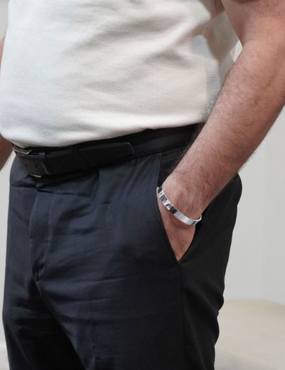 Parlak Yüzeyli Geniş Erkek Kelepçe Bileklik -(9mm) resmi