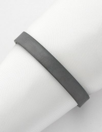 Gümüş Siyah Geniş Erkek Kelepçe Bileklik-(9mm) resmi