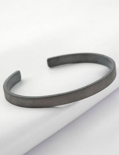 Siyah Gümüş Erkek Kelepçe Bileklik-(6mm) resmi