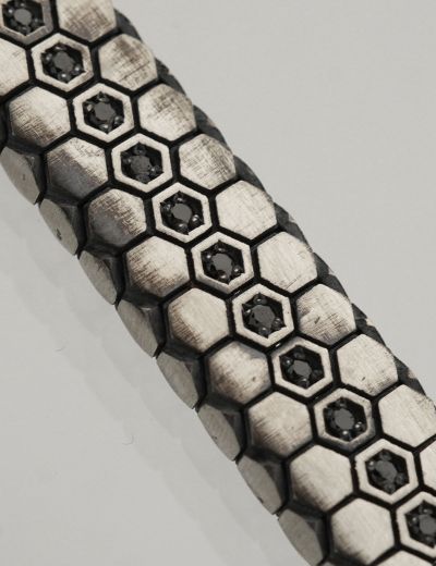 Siyah Pırlanta Gümüş Geometrik Erkek Bileklik resmi