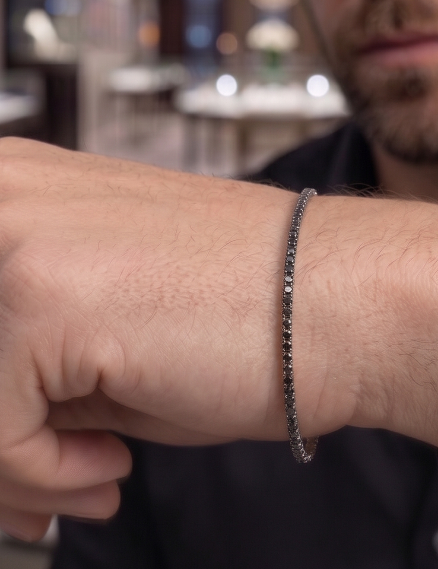 1.15ct Unisex Siyah Pırlanta Su Yolu Bileklik resmi